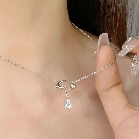 Elegant Silver Necklace with Teardrop Pendant - Picture 1 of 4